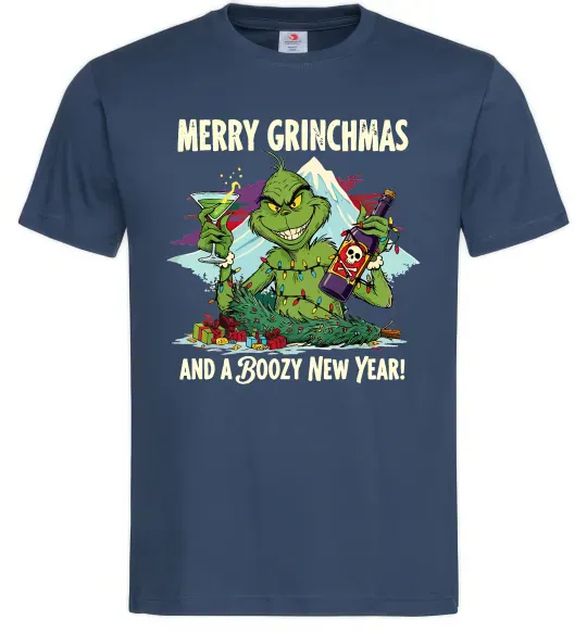 Мужская футболка Merry Grinchmas and boozy New Year Темно-синий фото