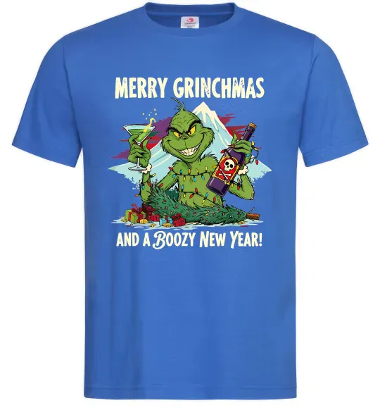 Мужская футболка Merry Grinchmas and boozy New Year Ярко-синий фото