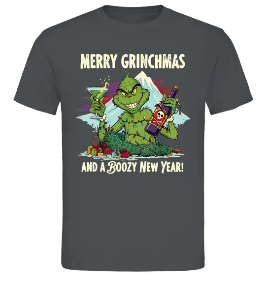 Мужская футболка Merry Grinchmas and boozy New Year Графит фото
