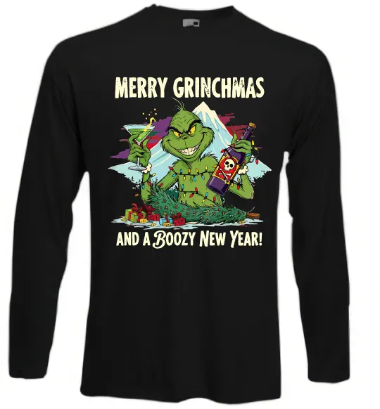 Лонгслів Merry Grinchmas and boozy New Year Чорний фото