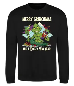 Свитшот Merry Grinchmas and boozy New Year Черный фото
