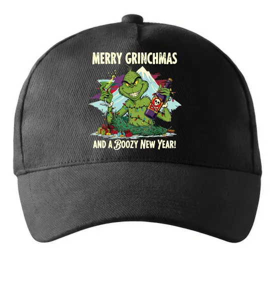 Кепка Merry Grinchmas and boozy New Year Черный фото