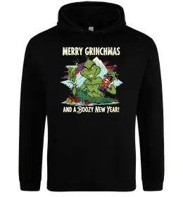 Чоловіча толстовка (худі) Merry Grinchmas and boozy New Year Чорний фото
