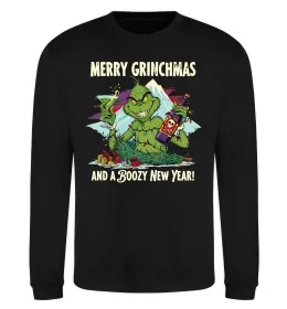 Свитшот Merry Grinchmas and boozy New Year Черный фото
