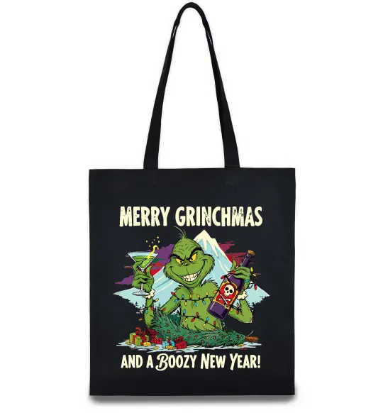 Эко-сумка Merry Grinchmas and boozy New Year Черный фото