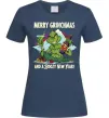 Жіноча футболка Merry Grinchmas and boozy New Year Темно-синій фото