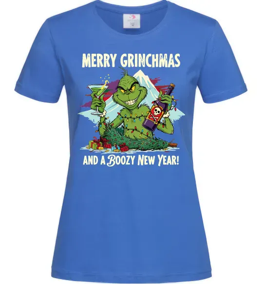 Жіноча футболка Merry Grinchmas and boozy New Year Яскраво-синій фото