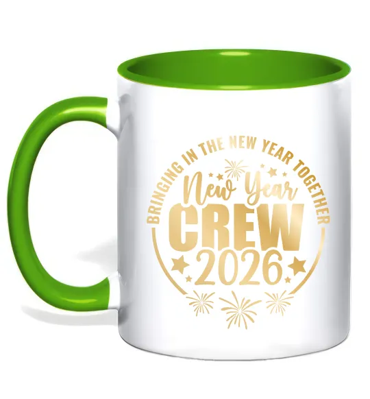 Чашка з кольоровою ручкою New Year crew 2026 Лаймовий фото