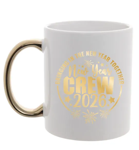 Чашка с цветной ручкой New Year crew 2026 Золото фото