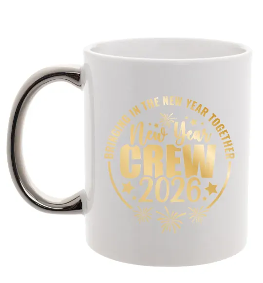 Чашка с цветной ручкой New Year crew 2026 Серебро фото