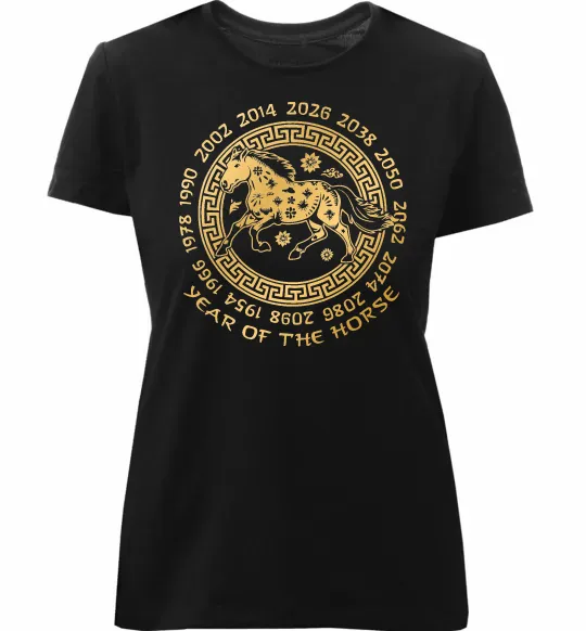 Женская премиум футболка Year of the horse Черный фото