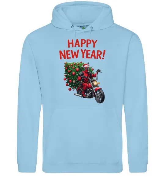 Женская толстовка (худи) Дедпул з ялинкою Голубой фото