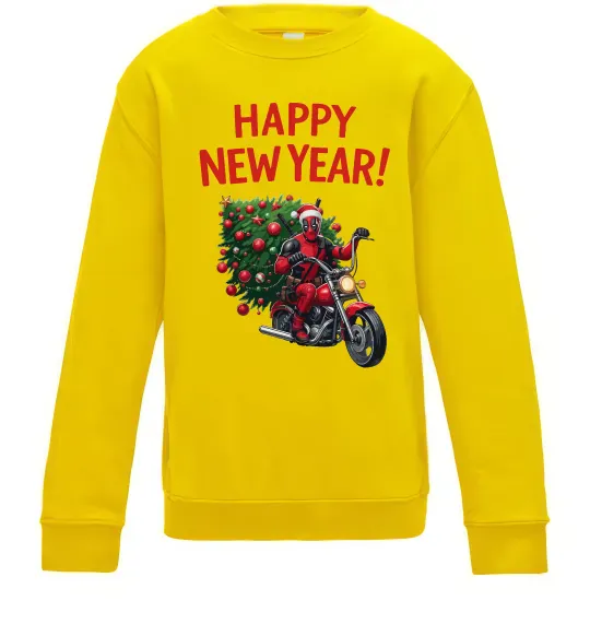 Детский Свитшот Дедпул з ялинкою Солнечно желтый фото