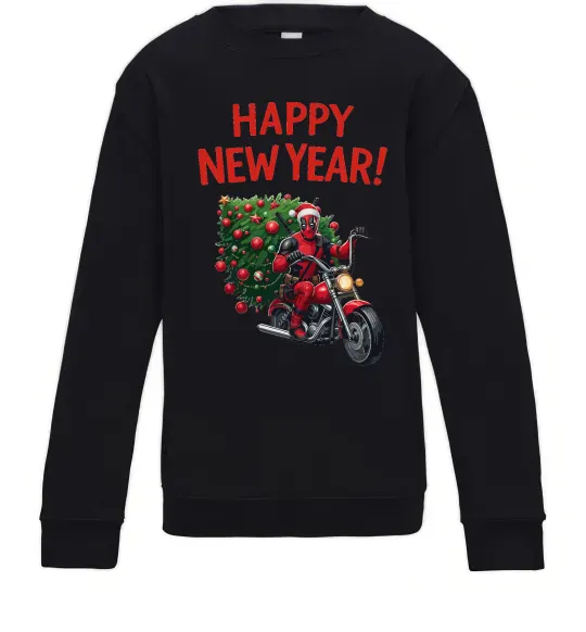 Детский Свитшот Дедпул з ялинкою Черный фото