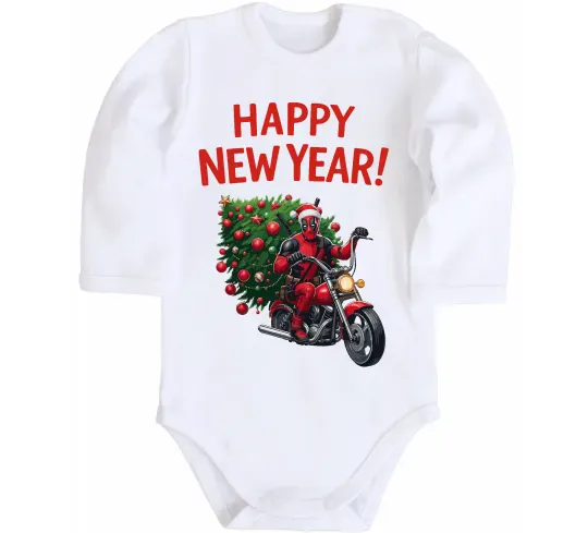 Дитячий бодік Дедпул з ялинкою Білий фото