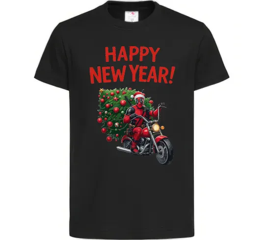 Детская футболка Дедпул з ялинкою Черный фото