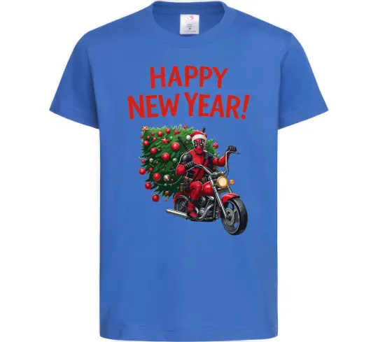 Детская футболка Дедпул з ялинкою Ярко-синий фото