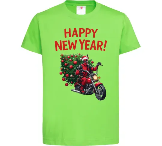 Детская футболка Дедпул з ялинкою Лаймовый фото