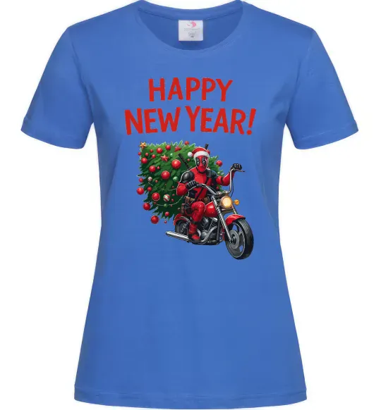 Женская футболка Дедпул з ялинкою Ярко-синий фото