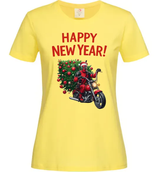 Женская футболка Дедпул з ялинкою Лимонный фото