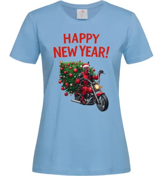 Женская футболка Дедпул з ялинкою Голубой фото