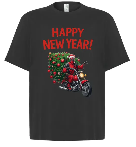 Футболка Оверсайз Дедпул з ялинкою Черный фото