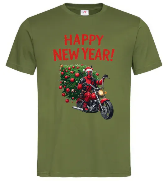 Мужская футболка Дедпул з ялинкою Оливковый фото