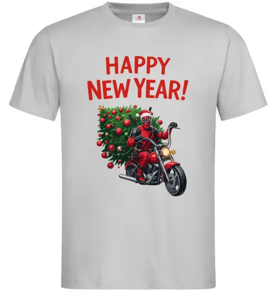 Мужская футболка Дедпул з ялинкою Серый фото