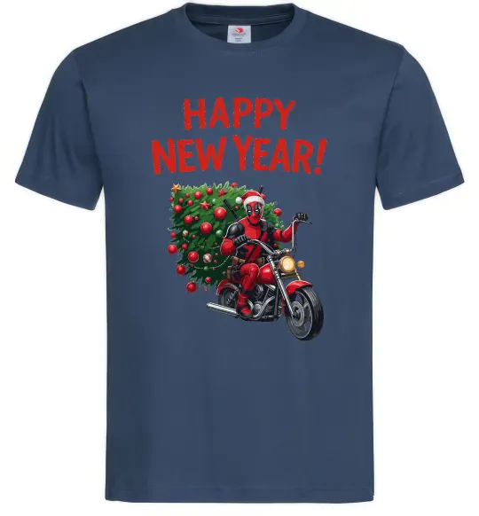 Мужская футболка Дедпул з ялинкою Темно-синий фото