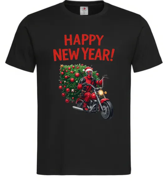 Мужская футболка Дедпул з ялинкою Черный фото