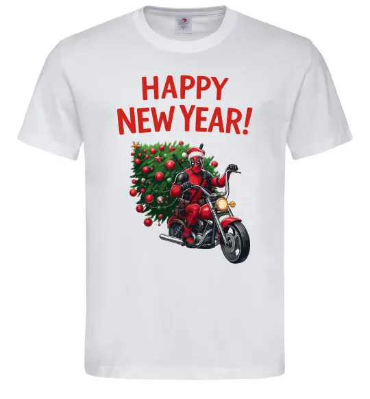 Мужская футболка Дедпул з ялинкою Белый фото