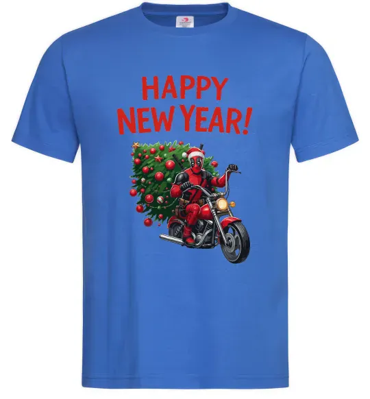 Мужская футболка Дедпул з ялинкою Ярко-синий фото