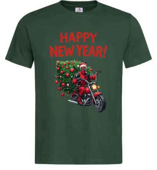 Мужская футболка Дедпул з ялинкою Темно-зеленый фото