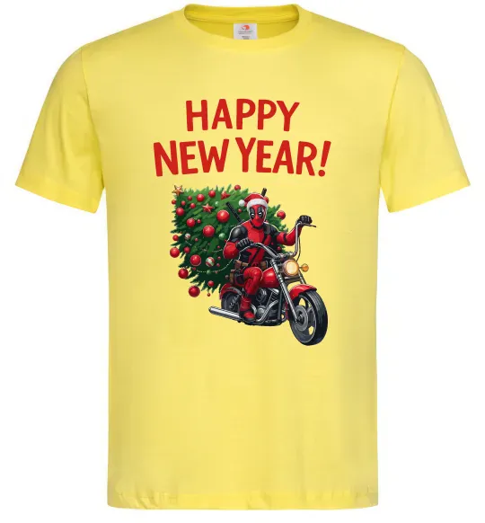 Мужская футболка Дедпул з ялинкою Лимонный фото