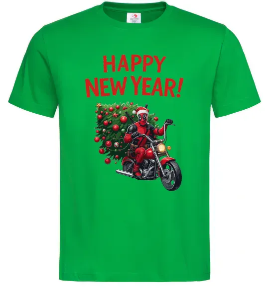 Мужская футболка Дедпул з ялинкою Зеленый фото