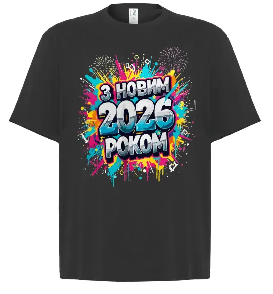 Футболка Оверсайз З Новим 2026 Роком Черный фото
