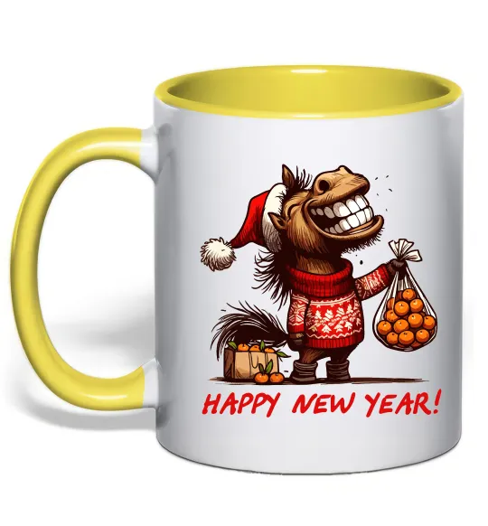 Чашка з кольоровою ручкою Кінь з мандаринами Лимонний фото