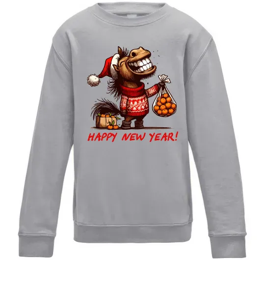 Детский Свитшот Кінь з мандаринами Серый меланж фото