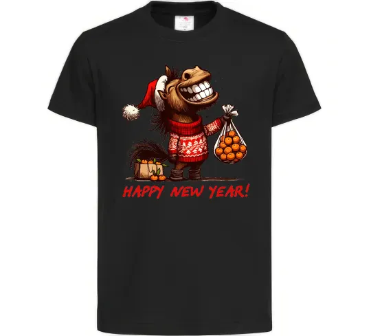 Дитяча футболка Кінь з мандаринами Чорний фото