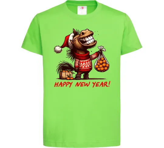 Дитяча футболка Кінь з мандаринами Лаймовий фото