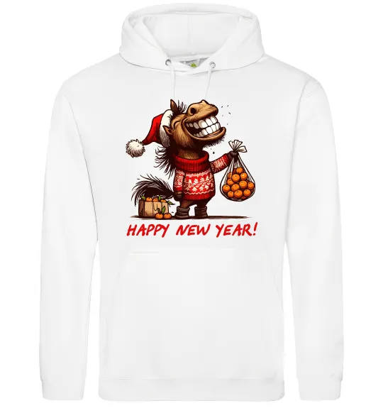 Мужская толстовка (худи) Кінь з мандаринами Белый фото