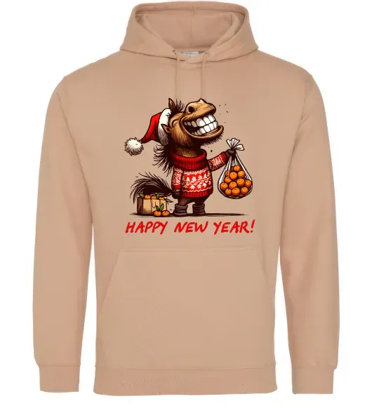 Мужская толстовка (худи) Кінь з мандаринами Песочный фото