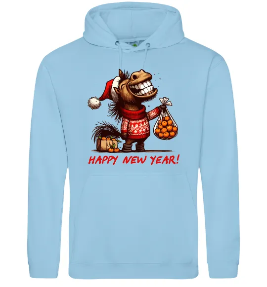 Чоловіча толстовка (худі) Кінь з мандаринами Блакитний фото