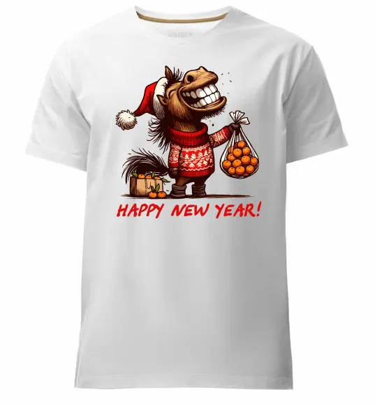 Мужская премиум футболка Кінь з мандаринами Белый фото