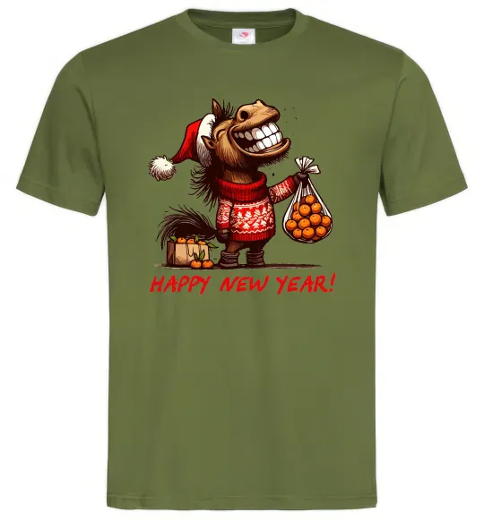 Мужская футболка Кінь з мандаринами Оливковый фото