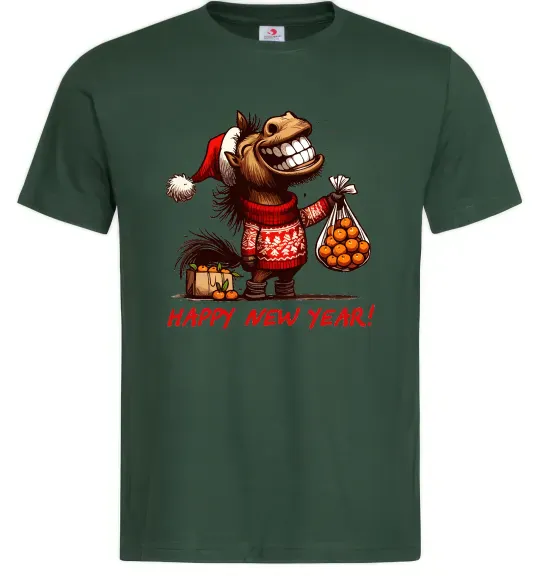 Мужская футболка Кінь з мандаринами Темно-зеленый фото