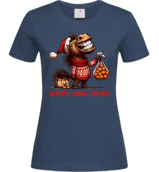 Женская футболка Кінь з мандаринами Темно-синий фото