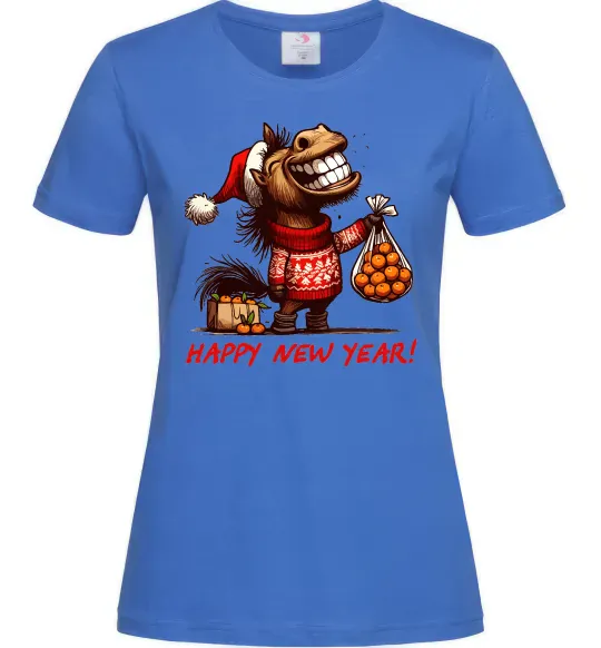 Женская футболка Кінь з мандаринами Ярко-синий фото