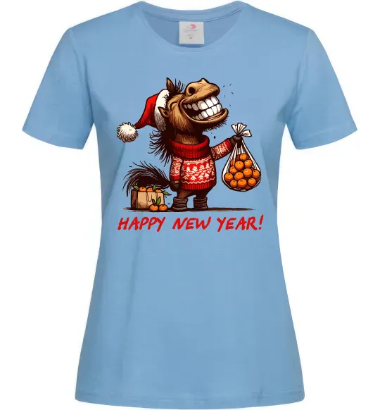 Женская футболка Кінь з мандаринами Голубой фото