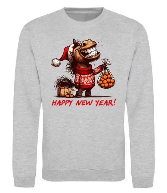 Свитшот Кінь з мандаринами Серый меланж фото